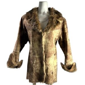 Cripple Creek Leather Penny Lane Western Style Coat Jacket Faux Fur Size XL